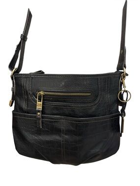 Tyler Rodan Black Croc Embossed Faux Leather Hobo Shoulder Bag Y2K